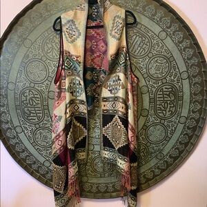 Tribal Multicolor Tribal Patterned Women's Vest Shawl with Fringe